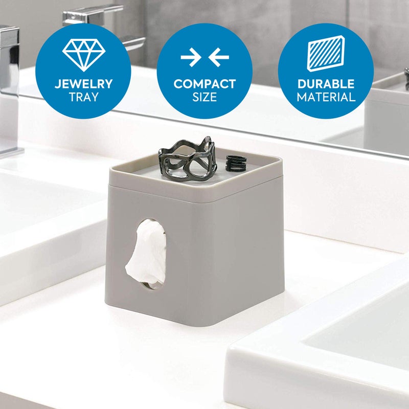 InterDesign IDesign Facial Tissue Box Cover for Bathroom and Vanity Countertops, 6.1" x 5.15" x 5.4", The Cade Collection, Matte Gray - Image 2